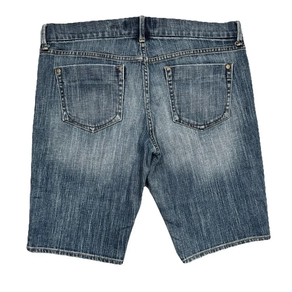 Y2K Old Navy Ultra Low Waist Bermuda Shorts 10 (W33) Blue Denim Casual Womens